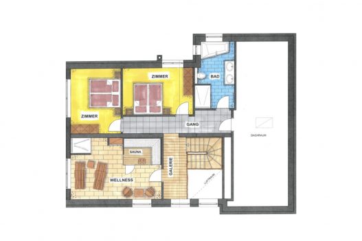 Grundriss Dachgeschoss Lifestyle Apartment - 70 m² Wohnfläche mit Schlafzimmer, Bad und Wellnessraum