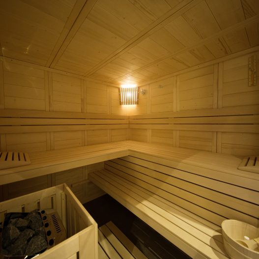 Exklusives Wellnes-Refugium mit eigener Sauna nach finnischen Vorbild und Ruheraum mit Dampfdusche